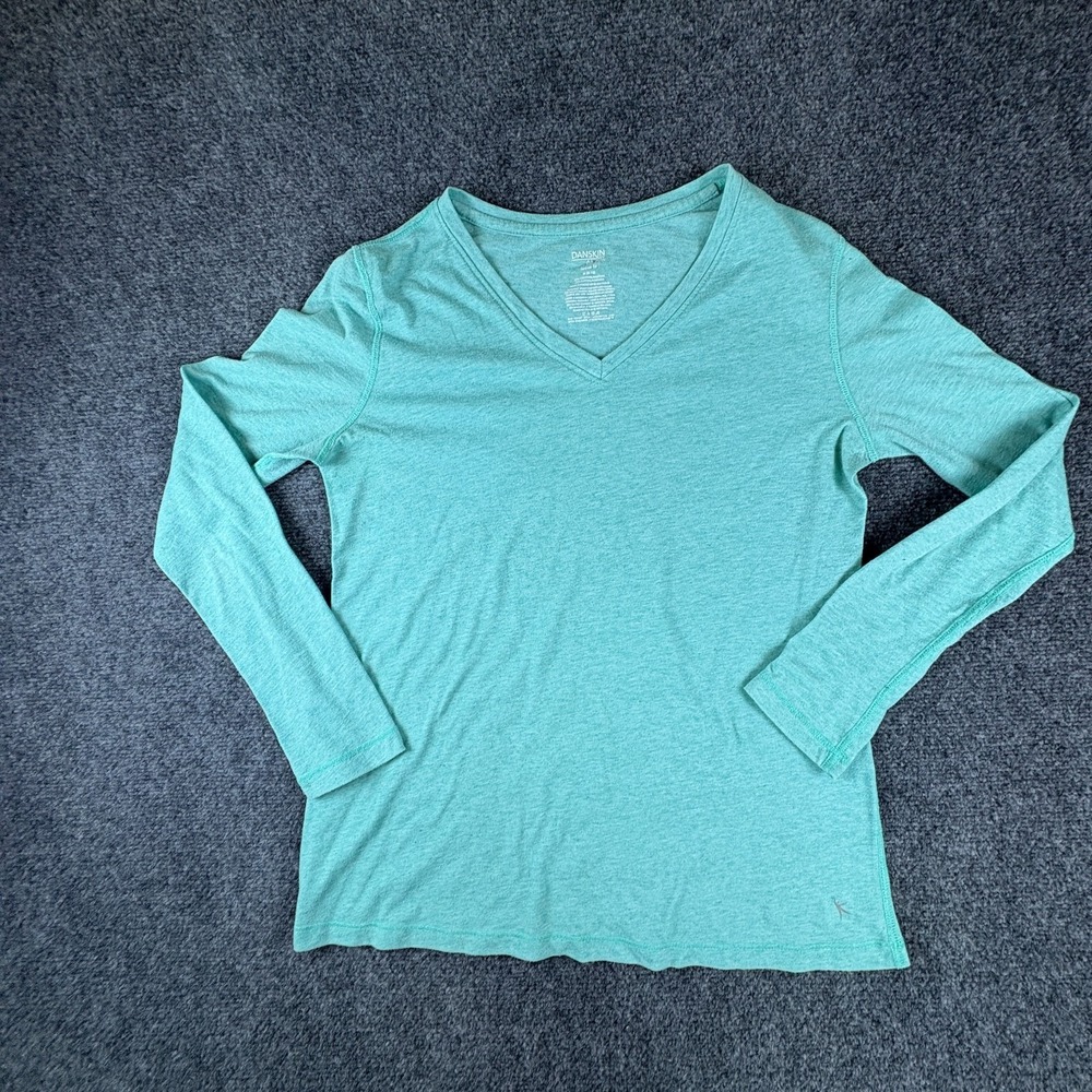 Danskin Now Shirt‎ Womens M 8-10 Heather Aqua V Neck Loose Fit Everyday Wear